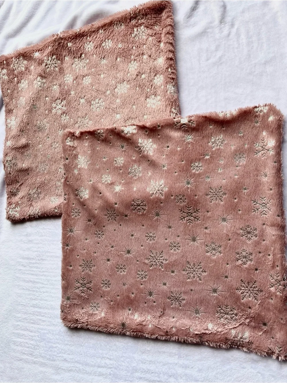 Plush Snowflake Decorative Throw Pillow COVERS-Dusty Mauve-18x18